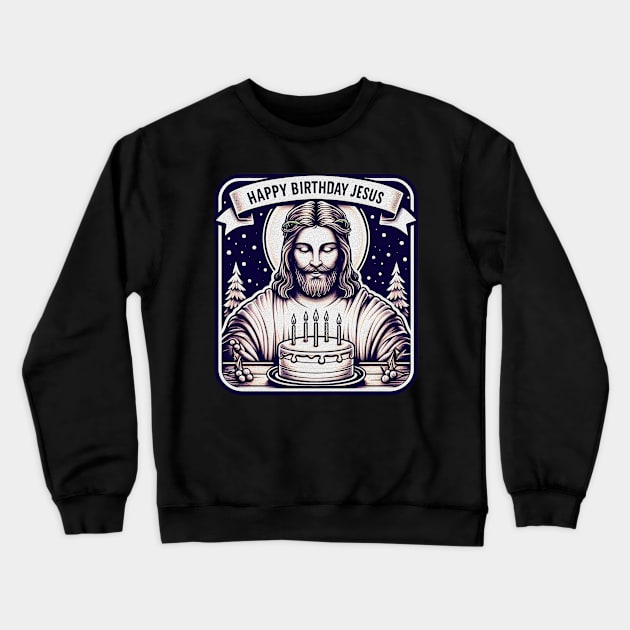 Happy Birthday Jesus Make A Wish Birthday Cake White Christmas Crewneck Sweatshirt by Plushism